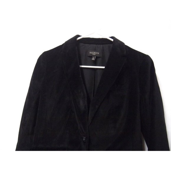 Talbots Womens Blazer Jacket 2P Petite Black Velvet One Button Holiday Career - Picture 4 of 11